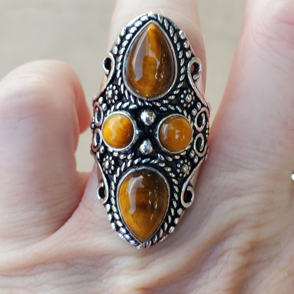 New Tiger Eye 925 Silver Statement Ring. - Picture 8 of 13